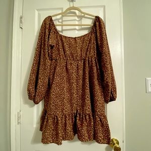 Women's Nordstrom Cute Flower Pattern Mini Dress with Long sleeve Sz L NWT